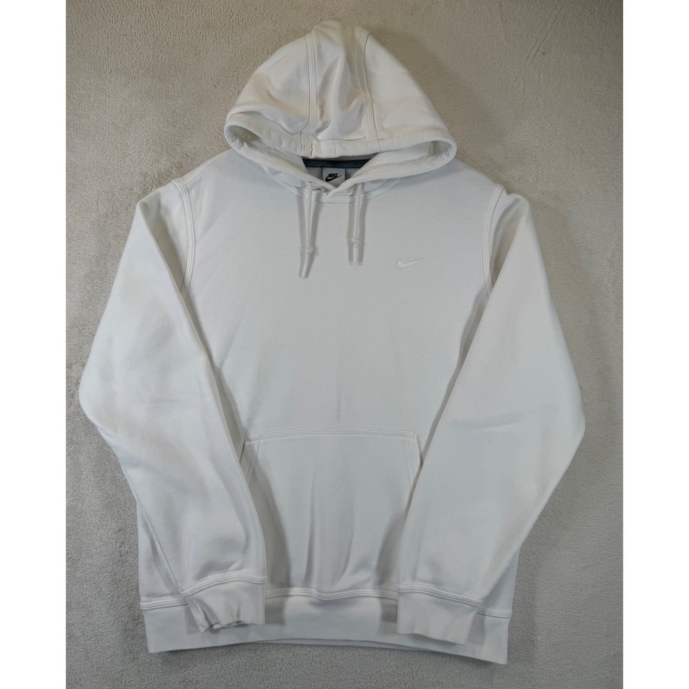 Nike Sportswear Club Fleece Hoodie White Embroidered Swoosh Mens Large Pullover
